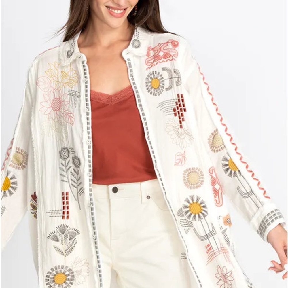 Johnny Was embroidered button down top